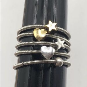 New Piano Wire Heart & Star Stackable Rings Set 5
